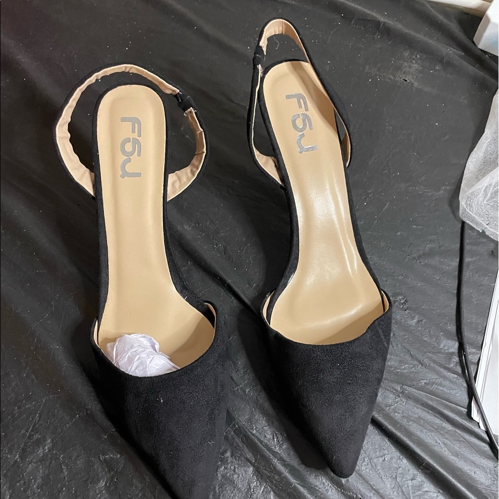 Black Suede Sling back Pumps